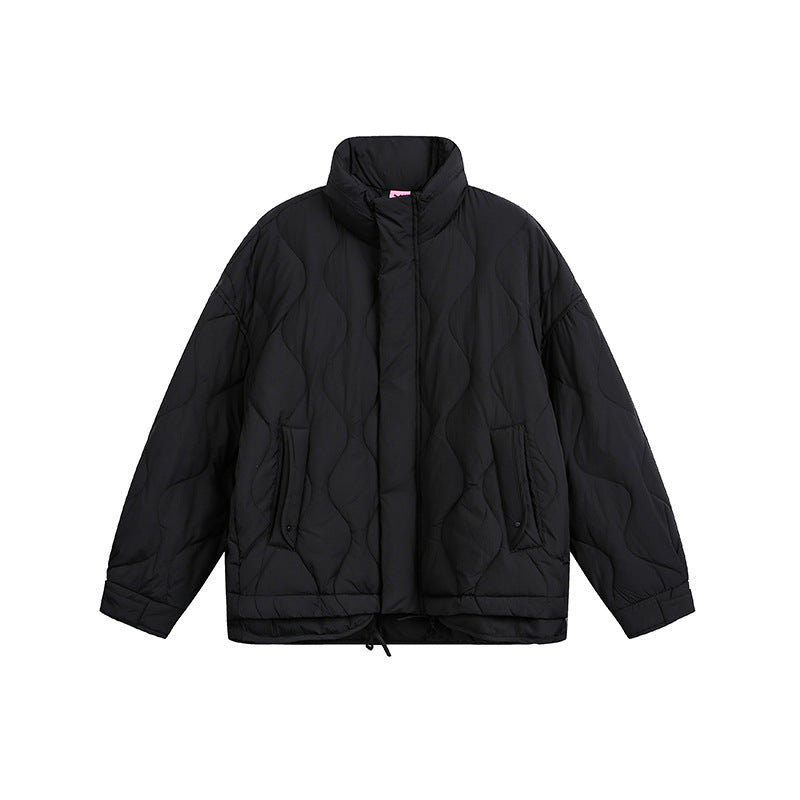 Damen Oversize gesteppte Jacke mit Stehkragen, Wellensteppung und Tunnelzug Shop Nory