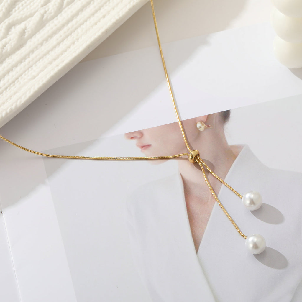 Damen elegante Halskette mit schimmernden Perlen und flexibler Kettenverstellung Shop Nory