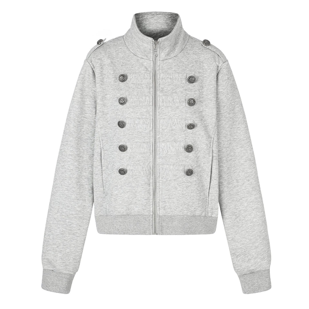 Damen Kurze Sweatjacke im Military-Stil mit Stehkragen Shop Nory