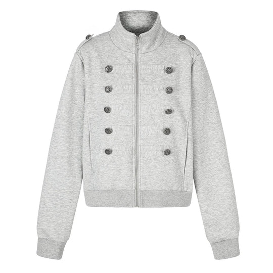 Damen Kurze Sweatjacke im Military-Stil mit Stehkragen Shop Nory