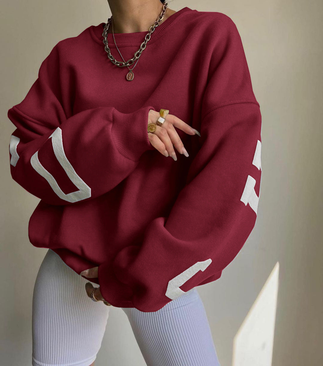 Damen Oversized Sweatshirt mit Blockprint-Ärmeln und weitem Drop-Shoulder-Schnitt Shop Nory