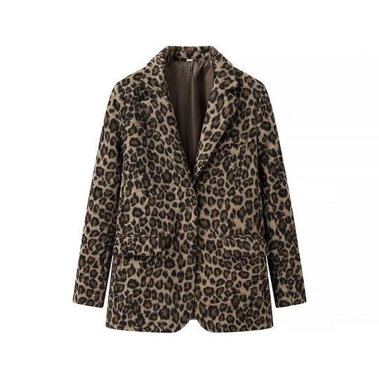 Damen Leopardenprint Bouclé-Blazer mit Reverskragen und aufgesetzten Pattentaschen Shop Nory
