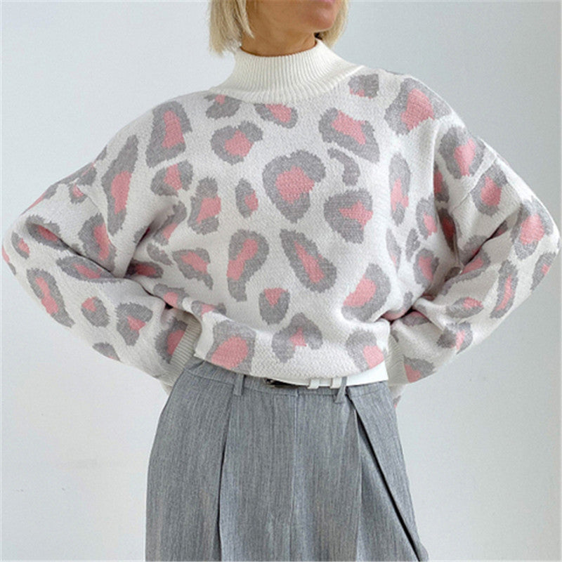 Damen Oversize Rollkragenpullover mit Leo-Jacquard und Rippbündchen Shop Nory