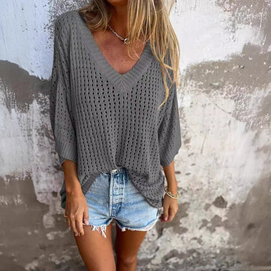 Damen nan luftig gestrickter V-Ausschnitt Pullover im Oversize-Schnitt Shop Nory
