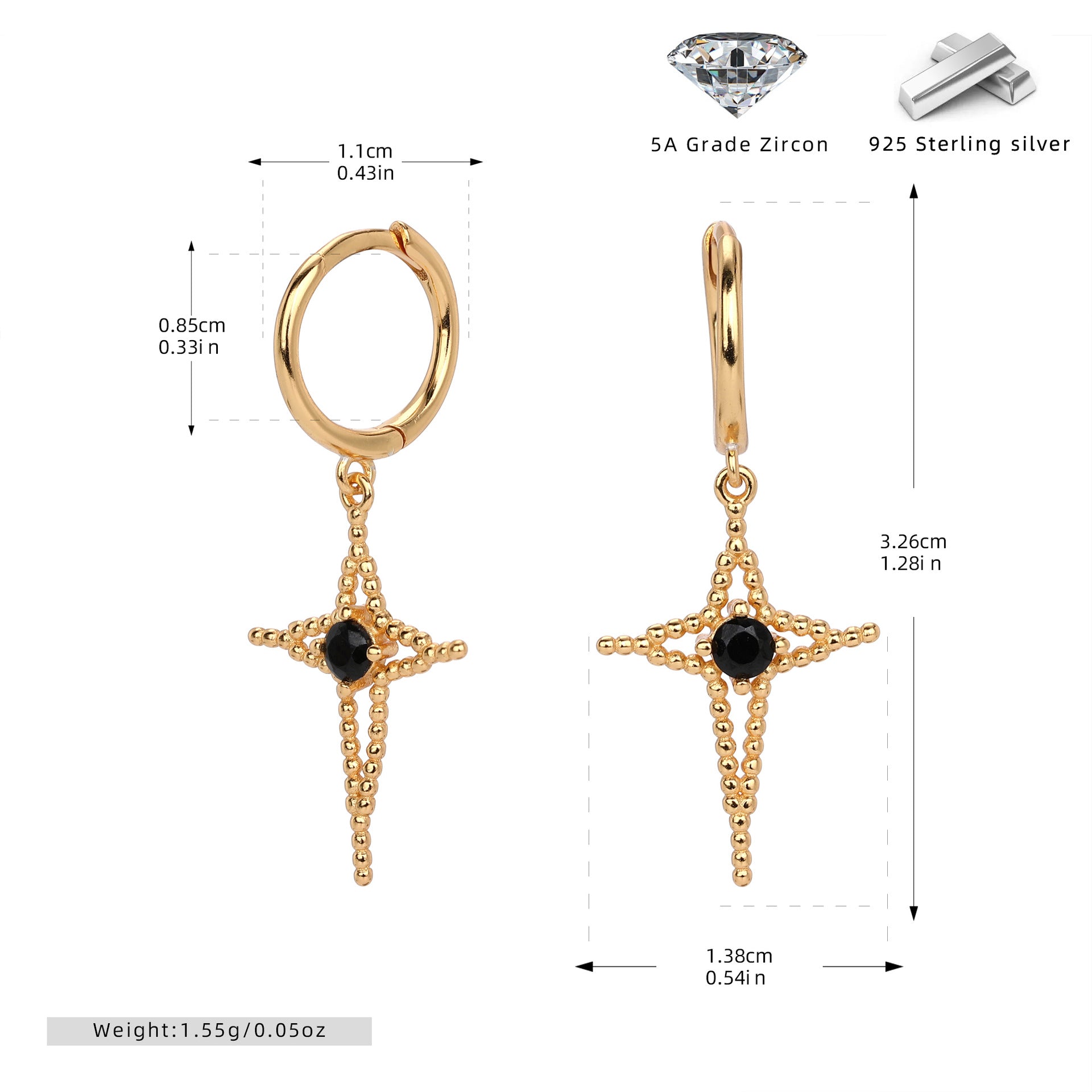 Damen Ohrhänger mit Kreuzdesign und funkelndem Zirkon Shop Nory