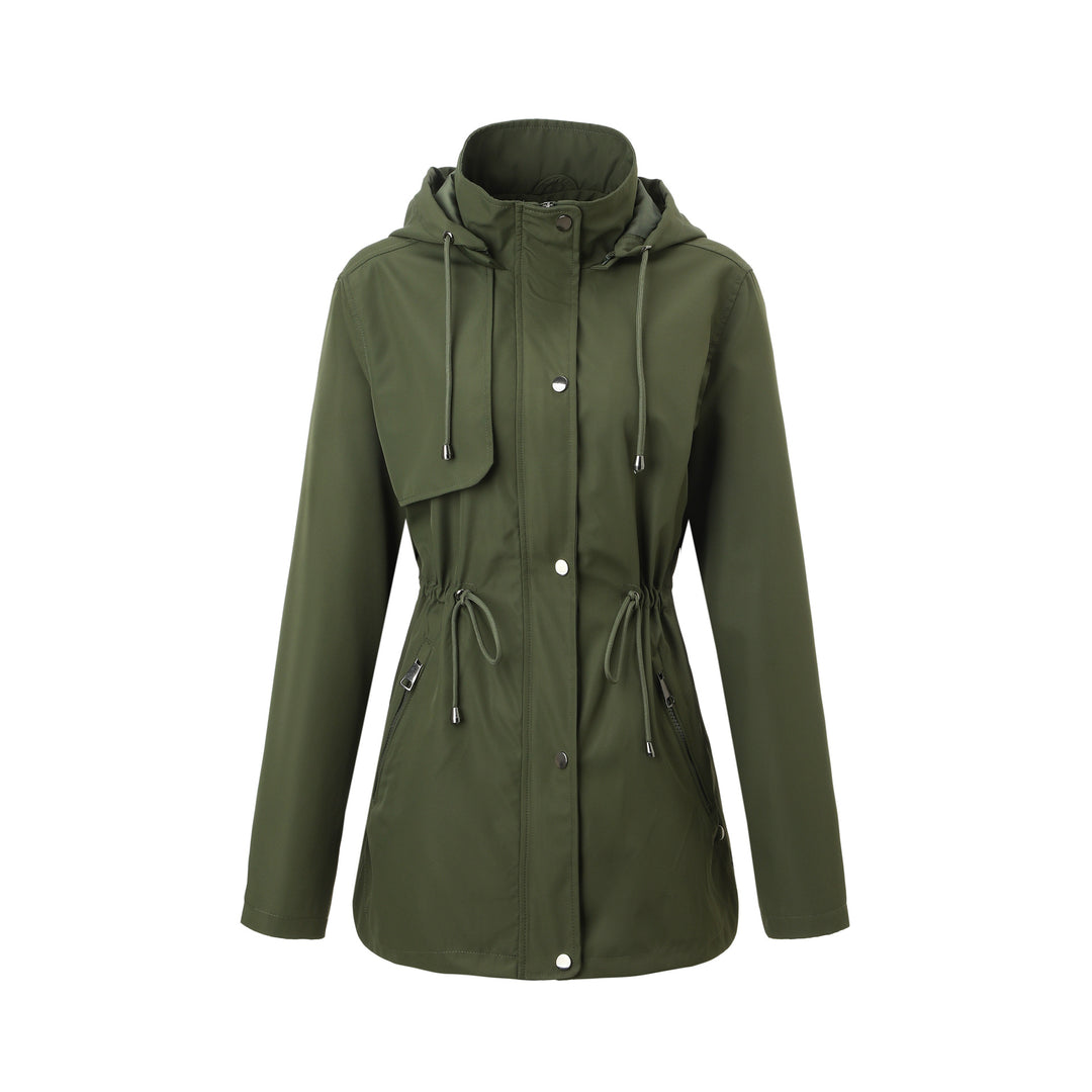 Damen Leichter Kapuzenparka mit Tunnelzugtaillierung und verdeckter Druckknopfleiste Shop Nory