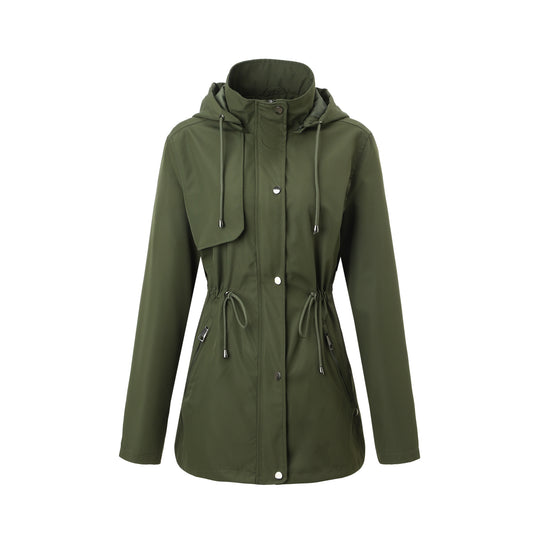 Damen Leichter Kapuzenparka mit Tunnelzugtaillierung und verdeckter Druckknopfleiste Shop Nory