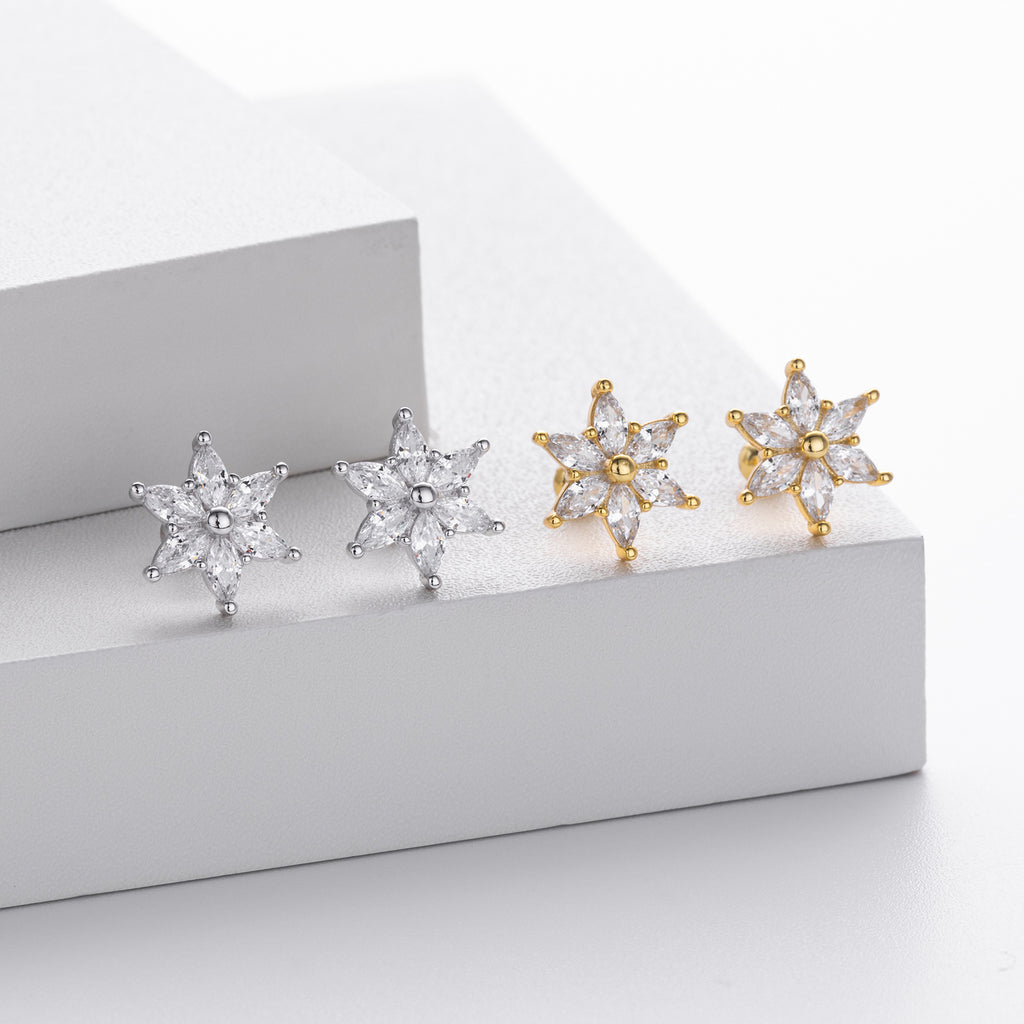Damen Ohrstecker mit funkelndem Blumenmotiv aus hochwertigem 925 Sterling Silber Shop Nory