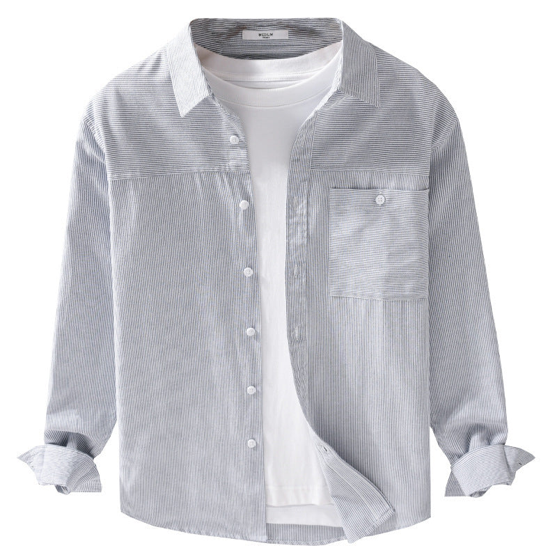 Herren Feines Nadelstreifen-Layering-Overshirt aus leichtem Baumwollmix mit aufgesetzter Brusttasche Shop Nory