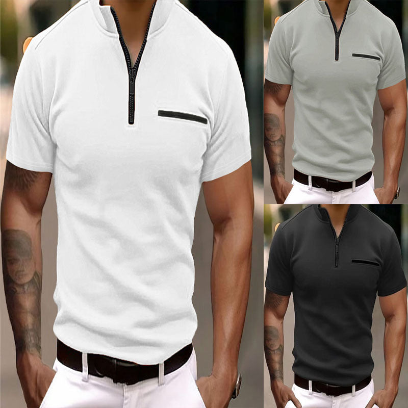 Herren Kurzarm Zip-T-Shirt mit praktischer Brusttasche