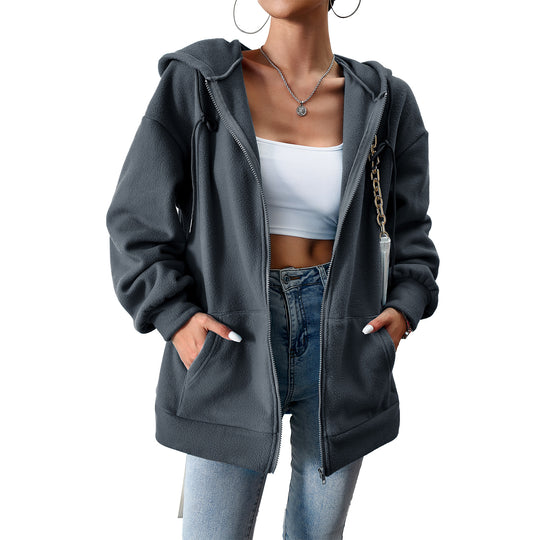 Damen nan kuscheliger Teddy-Fleece Zip-Hoodie mit Kapuze, tiefer Schulterpassform und Kängurutaschen Shop Nory