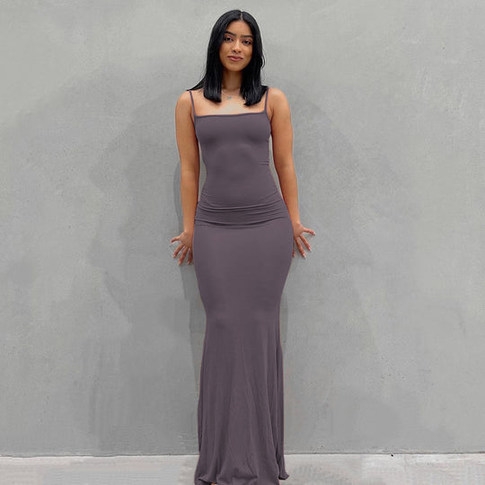 Damen Körperbetontes Maxi‑Jerseykleid mit taillierter Drapierung, langen Ärmeln und ausgestelltem Saum Shop Nory