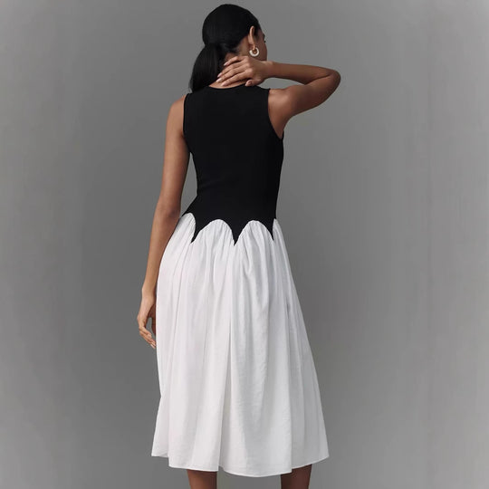 Damen Ärmelloses Midikleid mit tailliertem Ripp-Oberteil und fließendem Stufenrock Shop Nory