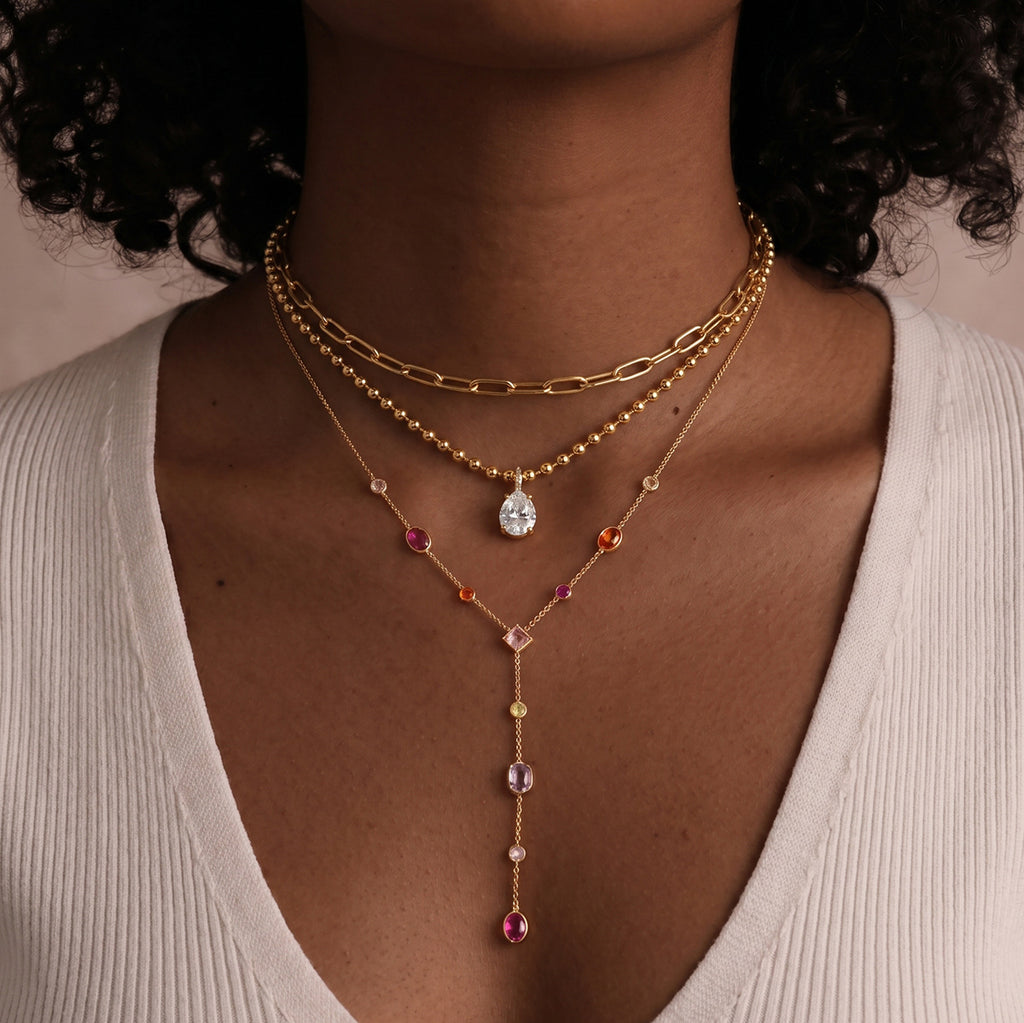 Damen Halskette mit bunten Zirkonia-Anhängern Shop Nory