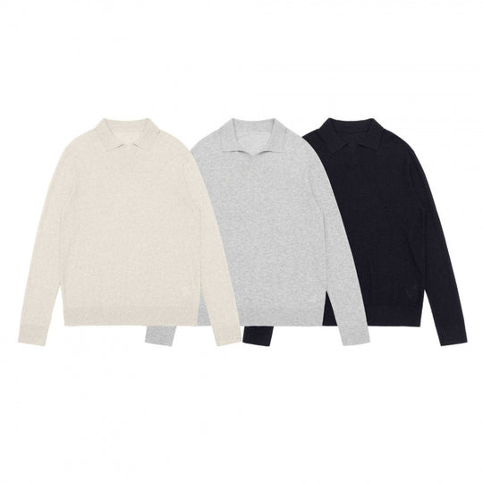 Unisex Feinstrick-Polo mit offenem Polokragen, leichtem Melange-Strick und gerippten Abschlüssen Shop Nory