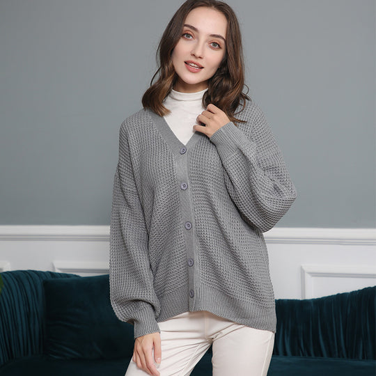 Damen Waffelstruktur-Cardigan mit tiefem V-Ausschnitt und kastigem Oversize-Schnitt Shop Nory
