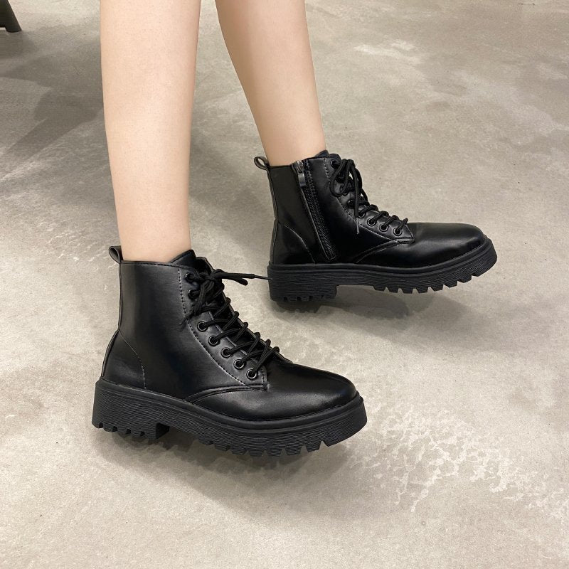 Damen modische Schnürstiefeletten mit robustem Profil