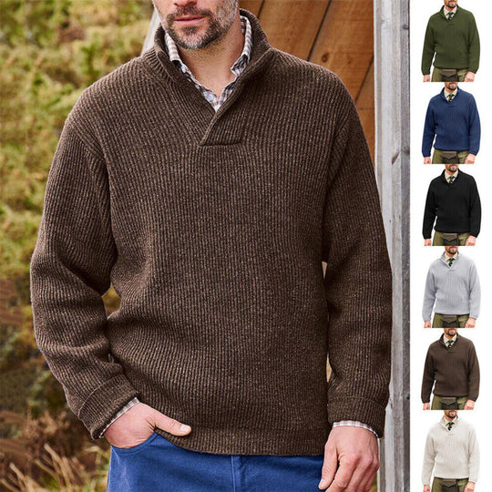 Herren Rippenstrick-Pullover mit Schalkragen und kurzem V-Ausschnitt Shop Nory