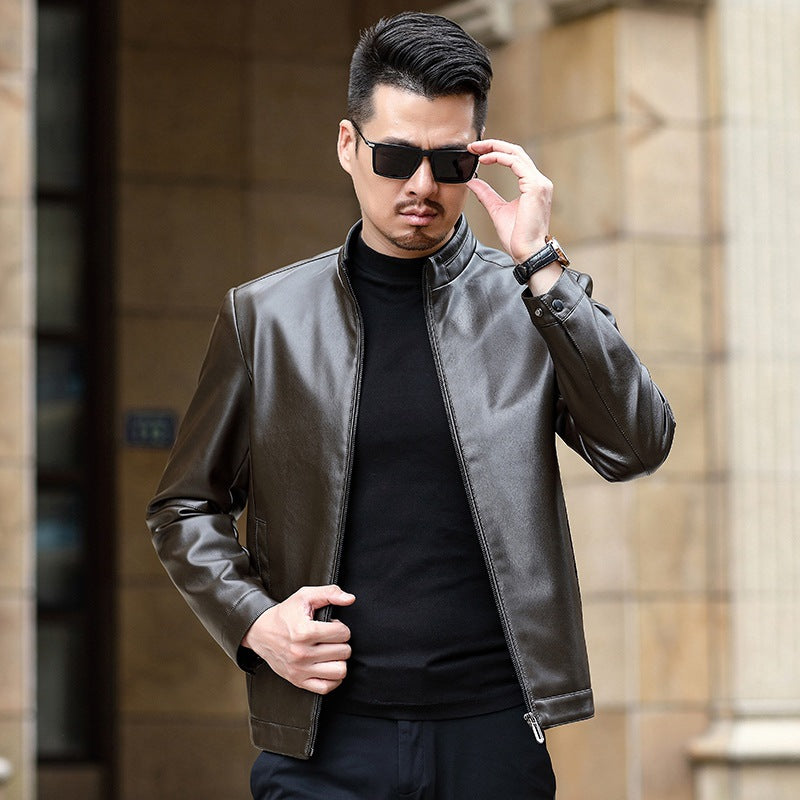 Herren Lederimitat-Übergangsjacke mit Stehkragen und verdecktem Reißverschluss Shop Nory