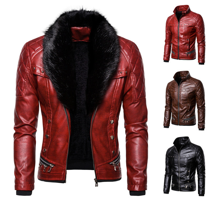 Herren Kunstlederjacke mit luxuriösem Fellkragen