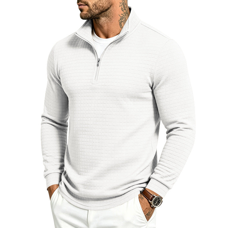 Herren Slim-Fit Pullover mit halbem Reißverschluss und geprägter Quadratstruktur Shop Nory