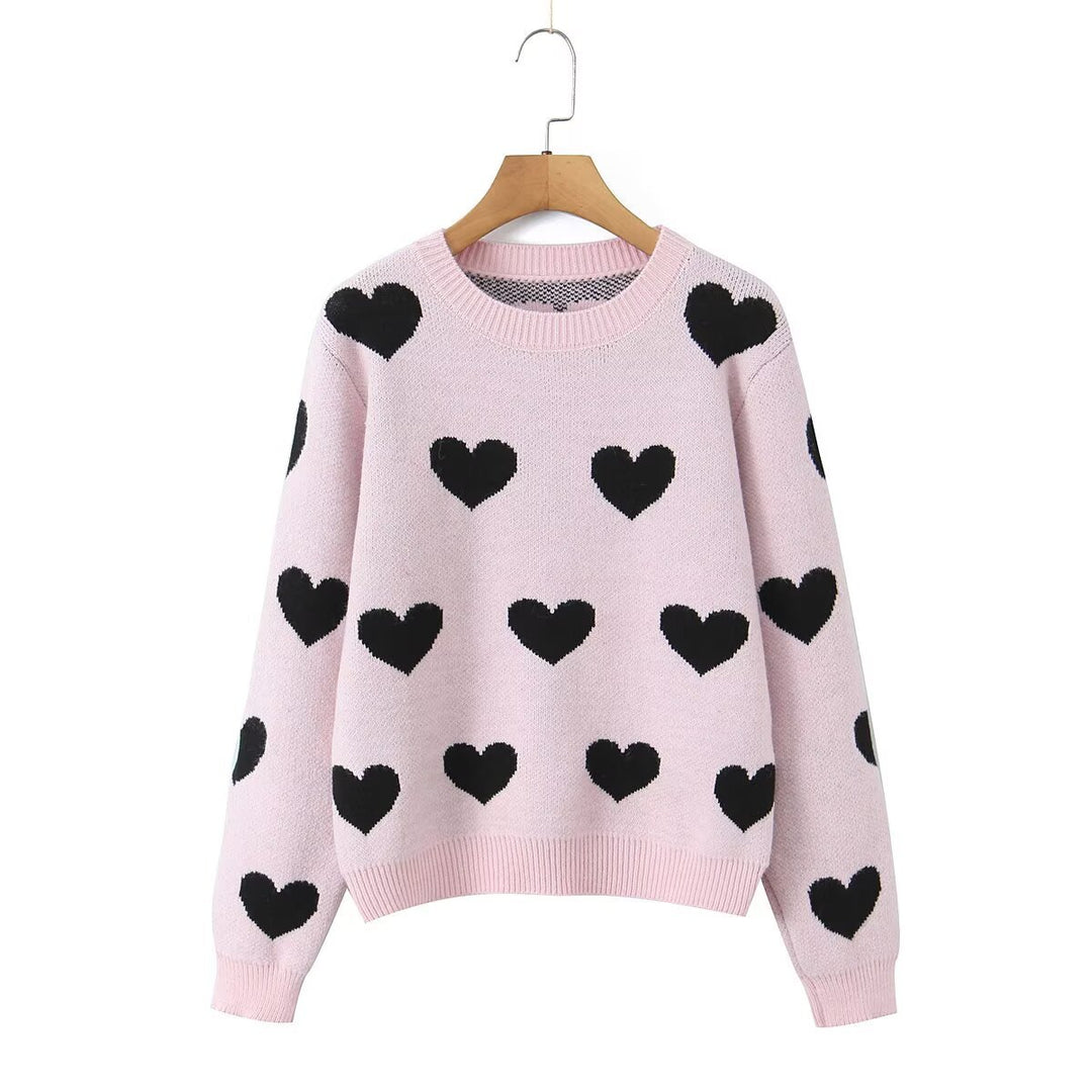 Damen Oversize-Strickpullover mit Herz‑Jacquard und Rundhalsausschnitt Shop Nory