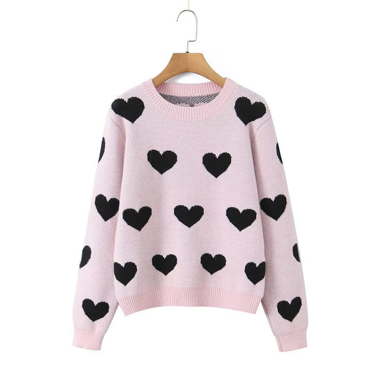 Damen Oversize-Strickpullover mit Herz‑Jacquard und Rundhalsausschnitt Shop Nory
