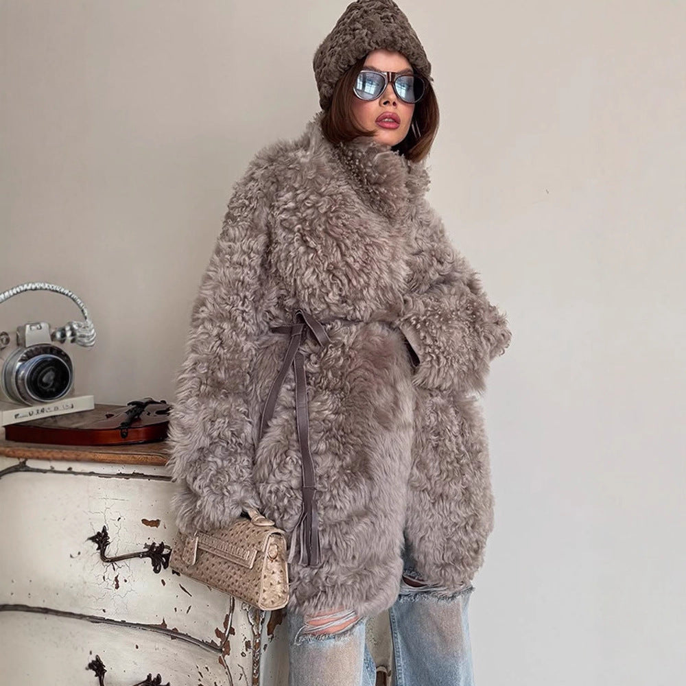 Damen Oversize Kunstfell‑Mantel mit lockiger Teddy‑Optik und weiter Boxy‑Silhouette Shop Nory