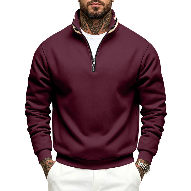 Herren Sweatpullover mit halbem Reißverschluss und gestreiftem Stehkragen Shop Nory