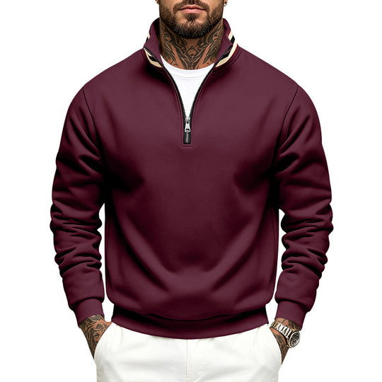 Herren Sweatpullover mit halbem Reißverschluss und gestreiftem Stehkragen Shop Nory