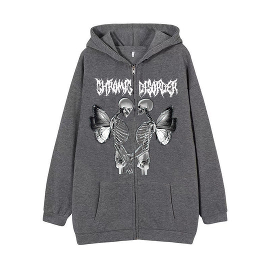Damen nan Kapuzenjacke mit durchgehendem Reißverschluss und Rippenherz-Print Shop Nory