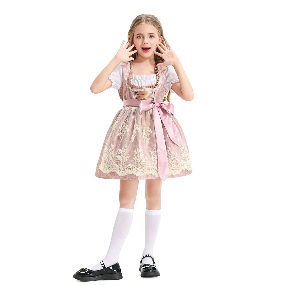 Damen nan festliches Kinderdirndl mit Spitzenoberteil, Satin-Schürze und Puffärmeln Shop Nory