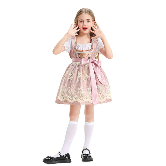 Damen nan festliches Kinderdirndl mit Spitzenoberteil, Satin-Schürze und Puffärmeln Shop Nory
