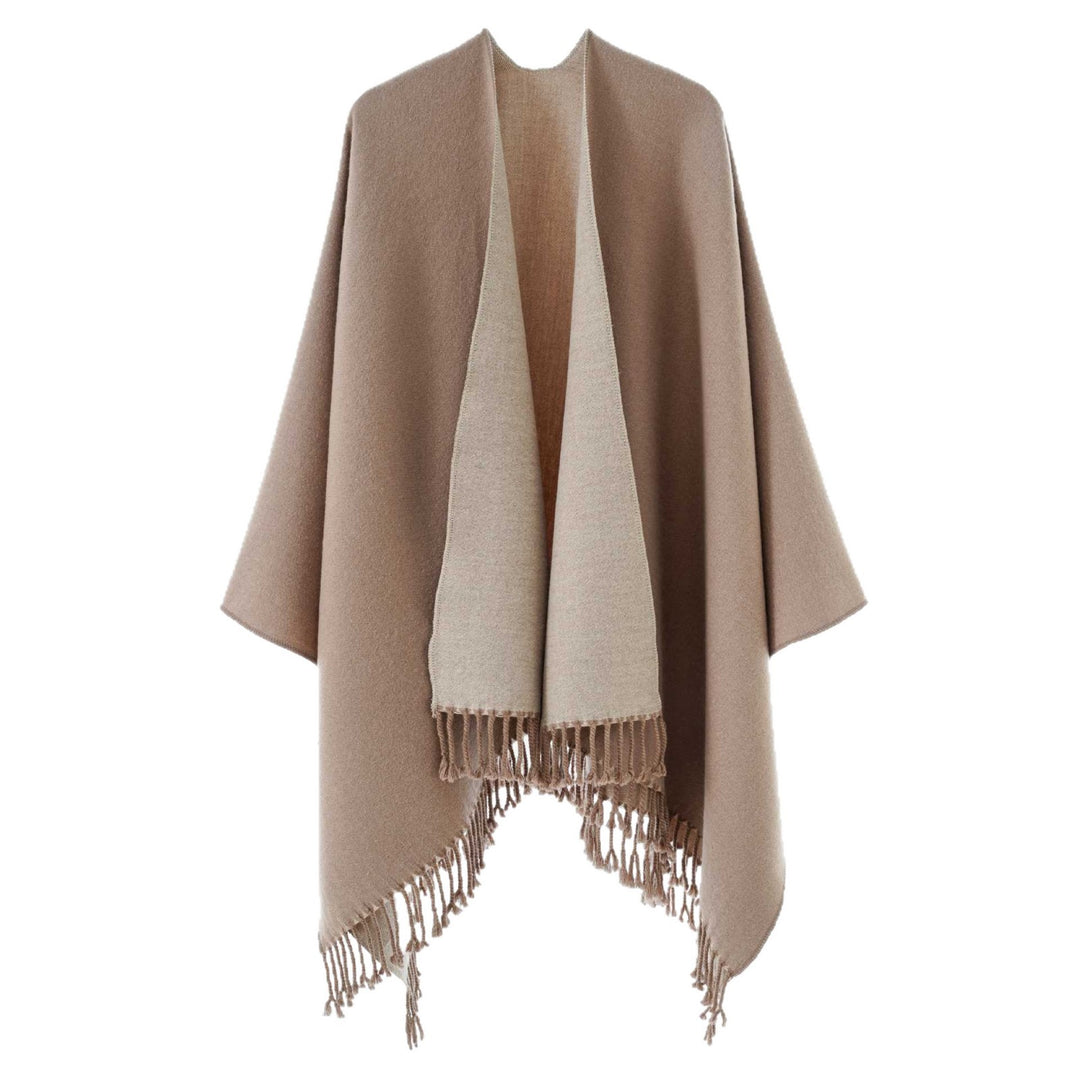 Damen Wendbarer Wollmix-Poncho mit Fransensaum und offener Front Shop Nory