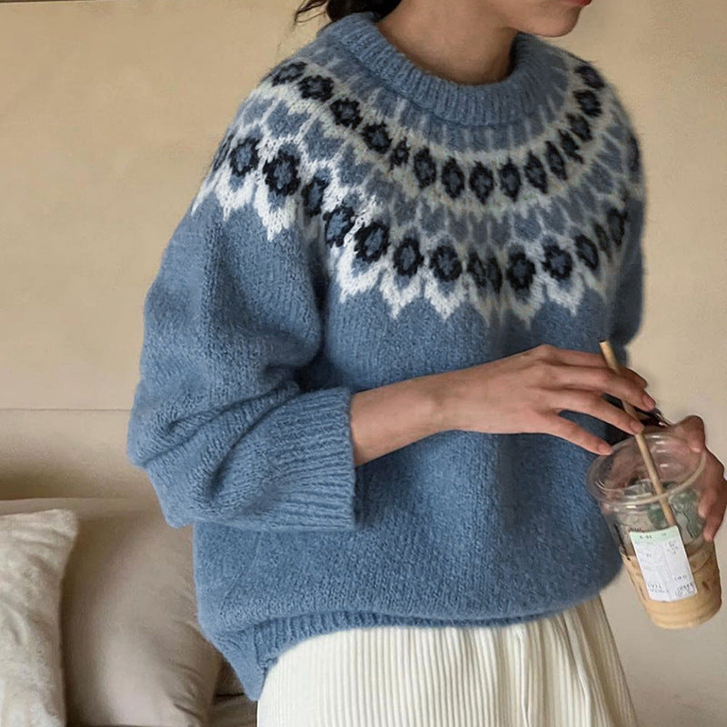 Damen Gemusterter Strickpullover mit Norweger-Motiv Shop Nory