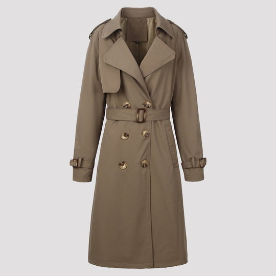 Damen Klassischer Doppelreihiger Trenchcoat mit Gürtel und Epauletten Shop Nory