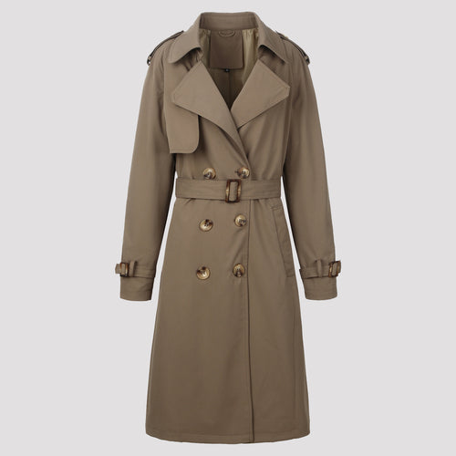 Damen Klassischer Doppelreihiger Trenchcoat mit Gürtel und Epauletten Shop Nory