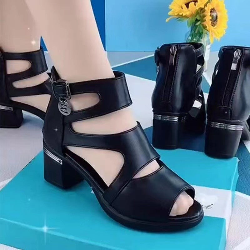 Damen modische Sandaletten mit komfortablem Blockabsatz und doppeltem Riemendesign