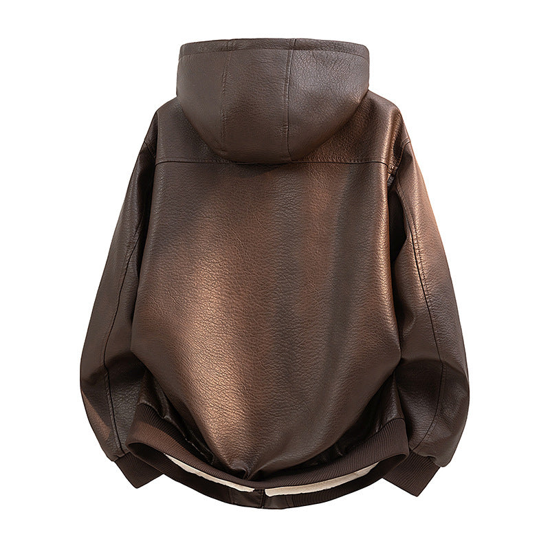 Herren Kapuzenjacke aus Leder mit Teddyfutter Shop Nory