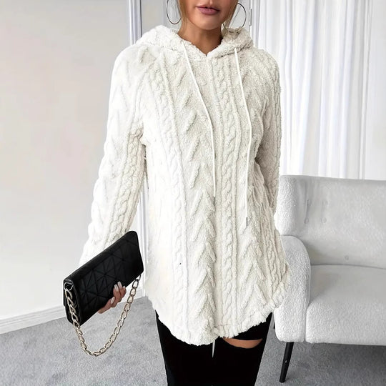 Damen nan kuschelige Kapuzenjacke aus Teddyfleece mit Zopfmuster und gerafftem Saum Shop Nory