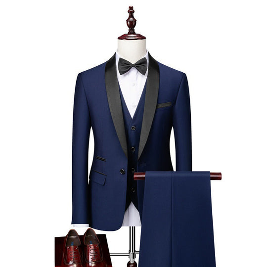 Herren nan dreiteiliges Smoking-Set mit Schalkragen, taillierter Weste und schlanker Passform