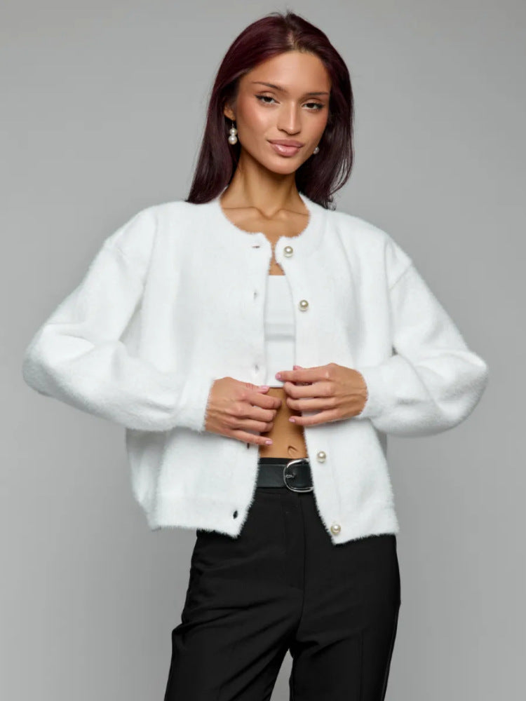 Damen Flauschiger Cardigan mit Knopfdetails Shop Nory
