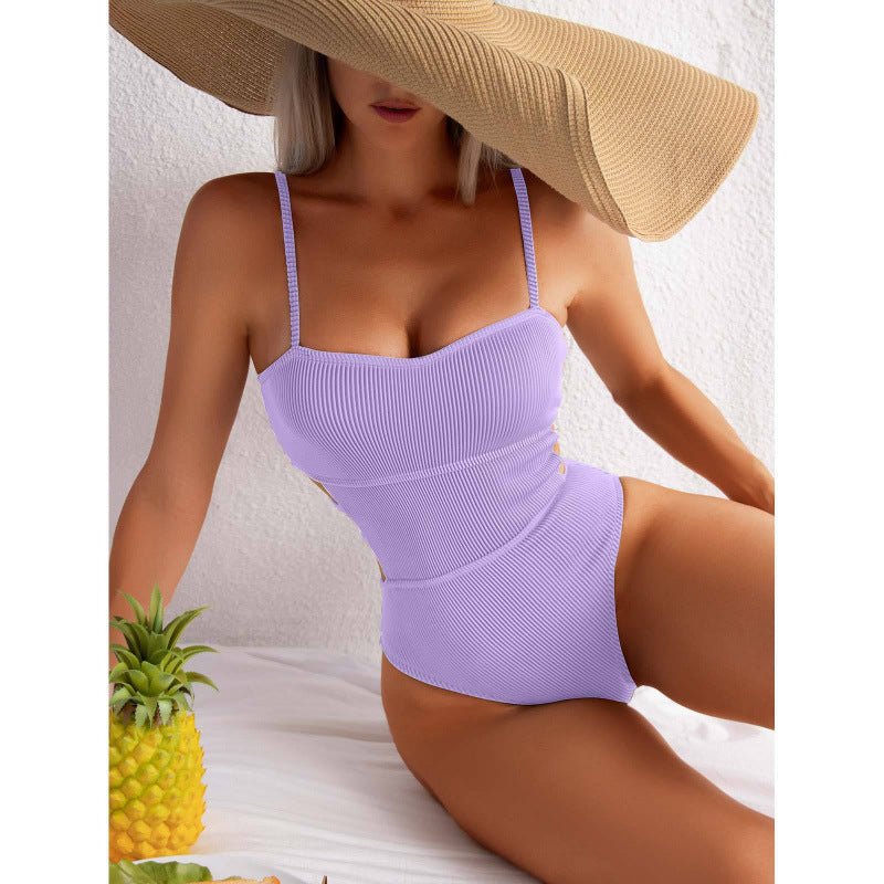 Damen Einteiler Badeanzug mit elegantem Rippendesign und figurschmeichelnder Silhouette