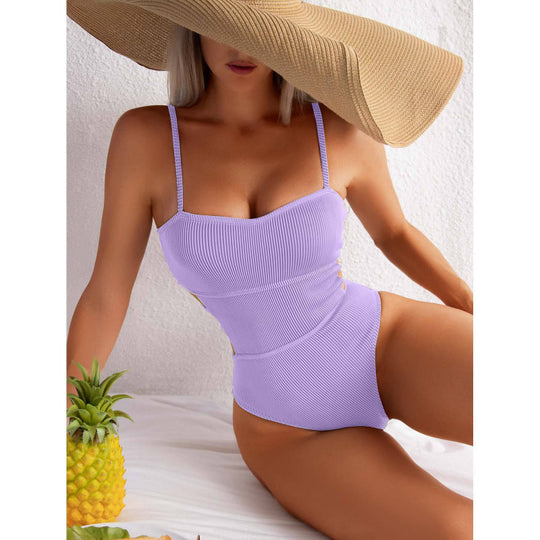 Damen Einteiler Badeanzug mit elegantem Rippendesign und figurschmeichelnder Silhouette