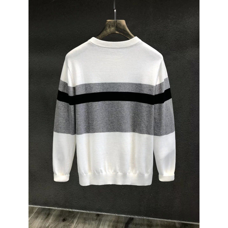 Herren Feiner Rundhalspullover mit Blockstreifen und regular Fit Shop Nory