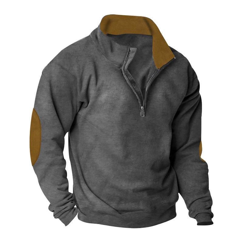 Herren nan Halbzip-Sweatshirt mit Stehkragen, Kontrastkragenfutter und Ellbogenpatches Shop Nory