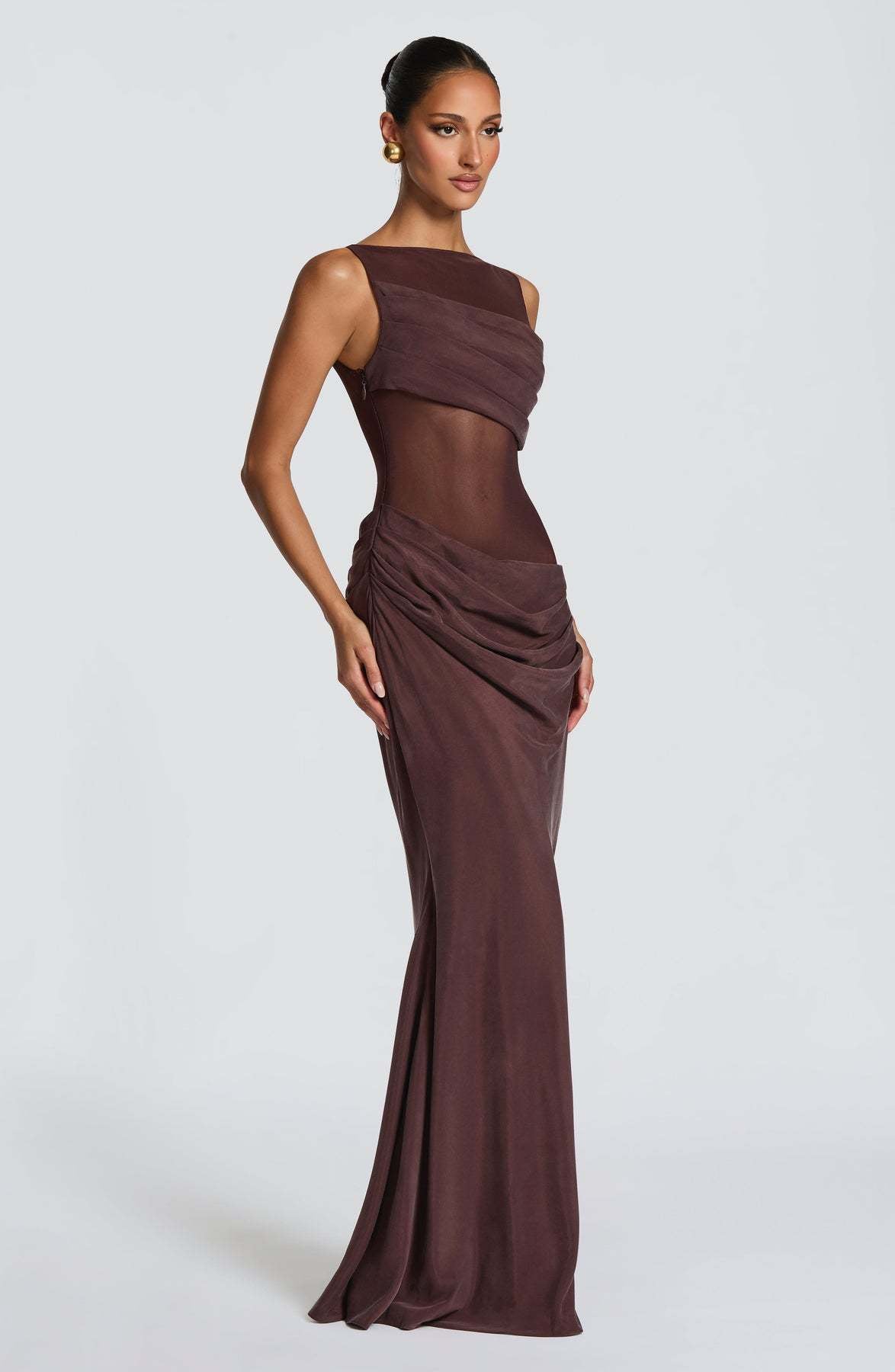 Damen Elegantes Abendkleid mit transparentem Oberteil und raffinierten Rüschen