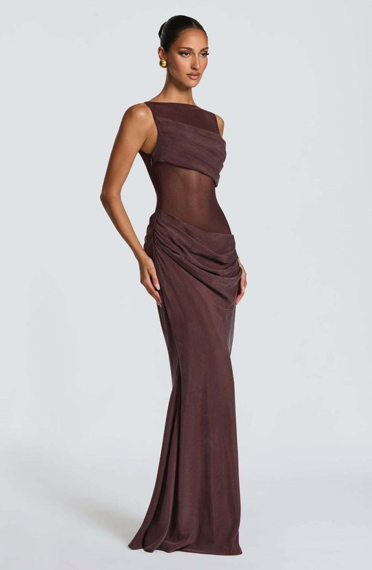 Damen Elegantes Abendkleid mit transparentem Oberteil und raffinierten Rüschen