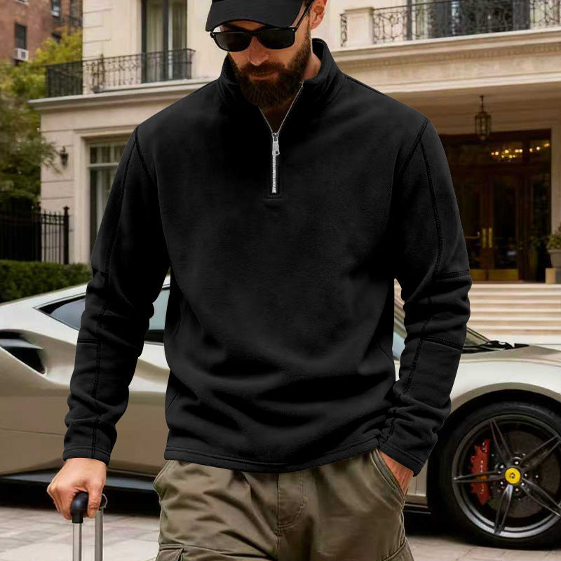 Herren nan leichter Fleece-Pullover mit halbem Reißverschluss und Stehkragen