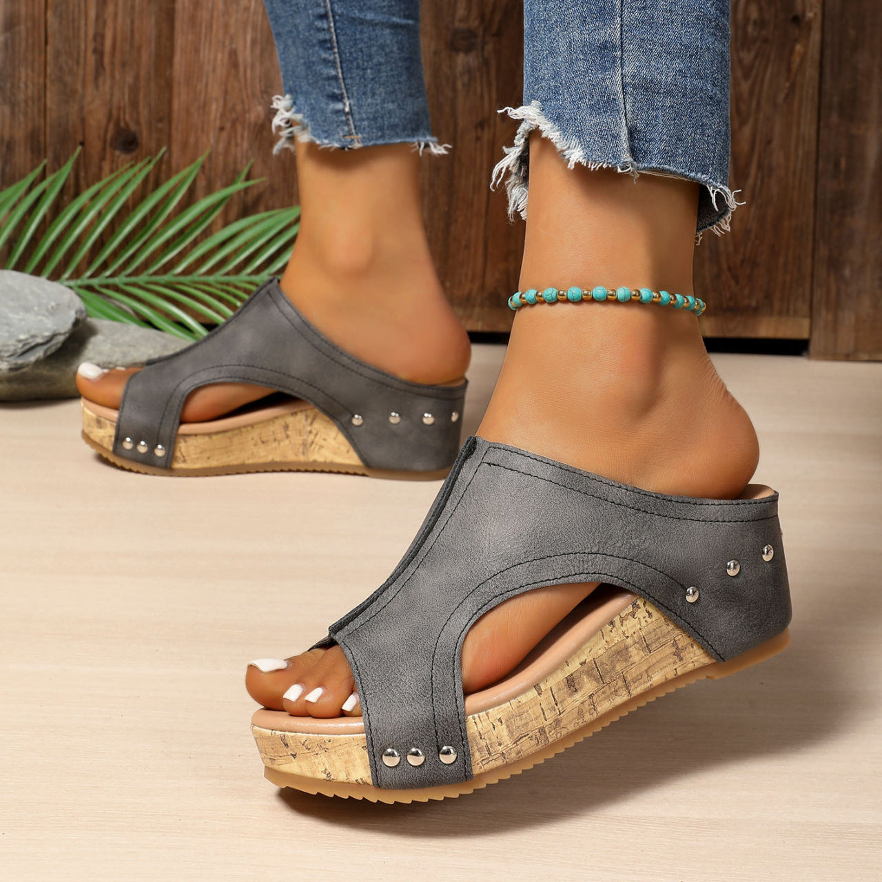 Damen Wedge-Sandaletten aus Kork mit stilvollen Einsätzen